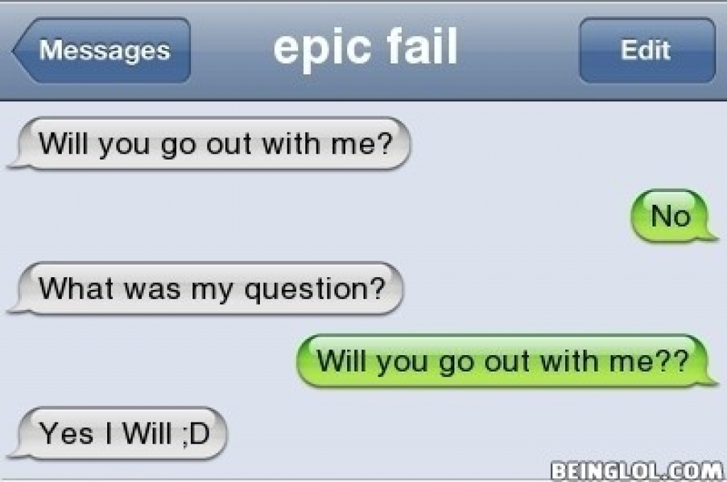 Message failure. Funny text meme. Asking a girl out.